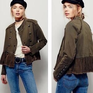 Free People Military Ruffle Jacker In Olive Green